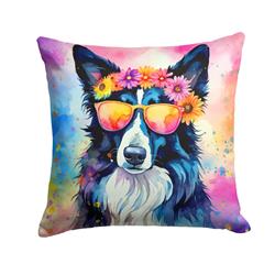 3 x 14 x 14 in. Border Collie Hippie Dawg Fabric Decorative Pillow