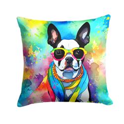 3 x 14 x 14 in. Boston Terrier Hippie Dawg Fabric Decorative Pillow