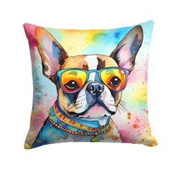 3 x 14 x 14 in. Boston Terrier Hippie Dawg Fabric Decorative Pillow