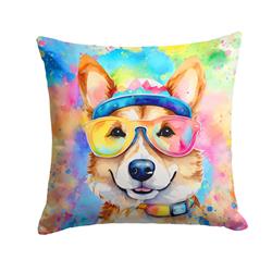 3 x 14 x 14 in. Corgi Hippie Dawg Fabric Decorative Pillow
