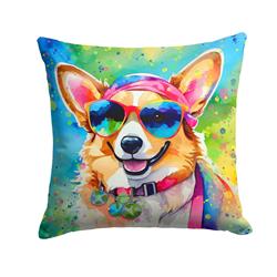3 x 14 x 14 in. Corgi Hippie Dawg Fabric Decorative Pillow
