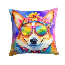 3 x 14 x 14 in. Corgi Hippie Dawg Fabric Decorative Pillow