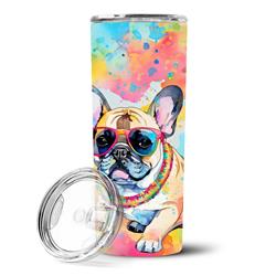 Picture of Carolines Treasures DAC2507TBL20 3 x 8.25 x 3 in. & 20 oz French Bulldog Hippie Dawg Stainless Steel Skinny Tumbler