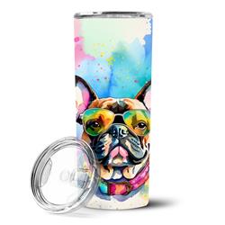 Picture of Carolines Treasures DAC2509TBL20 3 x 8.25 x 3 in. & 20 oz French Bulldog Hippie Dawg Stainless Steel Skinny Tumbler