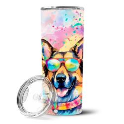 Picture of Carolines Treasures DAC2510TBL20 3 x 8.25 x 3 in. & 20 oz German Shepherd Hippie Dawg Stainless Steel Skinny Tumbler