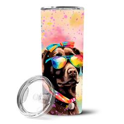 Picture of Carolines Treasures DAC2524TBL20 3 x 8.25 x 3 in. & 20 oz Chocolate Labrador Hippie Dawg Stainless Steel Skinny Tumbler