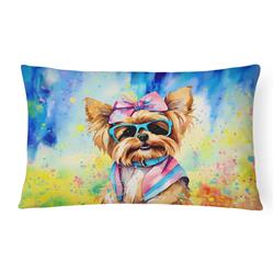 3 x 16 x 12 in. Yorkshire Terrier Hippie Dawg Fabric Decorative Pillow