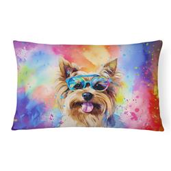 3 x 16 x 12 in. Yorkshire Terrier Hippie Dawg Fabric Decorative Pillow