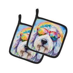 DAC2535PTHD 0.3 x 7.5 x 7.5 in. Old English Sheepdog Hippie Dawg Pot Holder, Set of 2