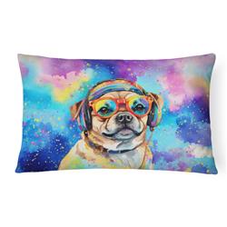 3 x 16 x 12 in. Pug Hippie Dawg Fabric Decorative Pillow
