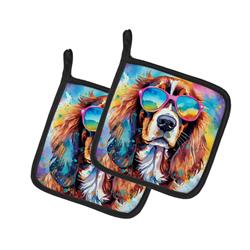 DAC2483PTHD 7.5 x 7.5 in. Unisex Cavalier Spaniel Hippie Dawg Pot Holders - Set of 2