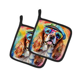 DAC2485PTHD 7.5 x 7.5 in. Unisex Cavalier Spaniel Hippie Dawg Pot Holders - Set of 2