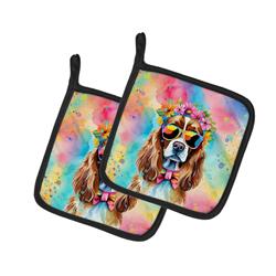 DAC2486PTHD 7.5 x 7.5 in. Unisex Cavalier Spaniel Hippie Dawg Pot Holders - Set of 2