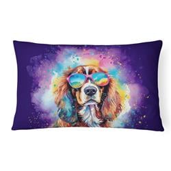 16 x 12 in. Unisex Cavalier Spaniel Hippie Dawg Fabric Decorative Pillow