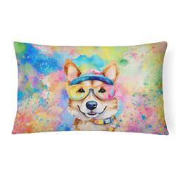 16 x 12 in. Unisex Corgi Hippie Dawg Fabric Decorative Pillow