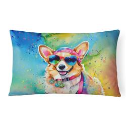 16 x 12 in. Unisex Corgi Hippie Dawg Fabric Decorative Pillow