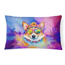 16 x 12 in. Unisex Corgi Hippie Dawg Fabric Decorative Pillow