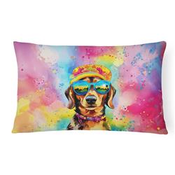 16 x 12 in. Unisex Dachshund Hippie Dawg Fabric Decorative Pillow