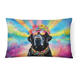 16 x 12 in. Unisex Black Labrador Hippie Dawg Fabric Decorative Pillow