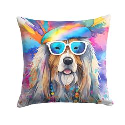 18 x 18 in. Unisex Bearded Collie Hippie Dawg Fabric Decorative Pillow