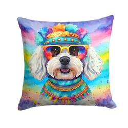 18 x 18 in. Unisex Bichon Frise Hippie Dawg Fabric Decorative Pillow