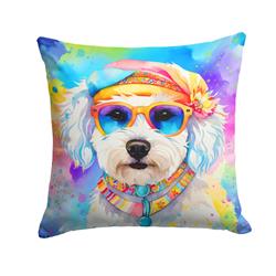 18 x 18 in. Unisex Bichon Frise Hippie Dawg Fabric Decorative Pillow