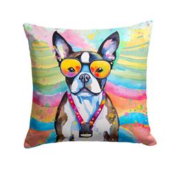 18 x 18 in. Unisex Boston Terrier Hippie Dawg Fabric Decorative Pillow