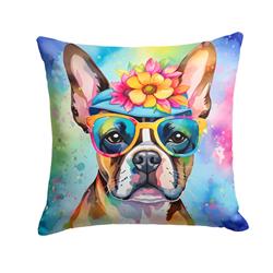 18 x 18 in. Unisex Boston Terrier Hippie Dawg Fabric Decorative Pillow
