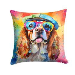 18 x 18 in. Unisex Cavalier Spaniel Hippie Dawg Fabric Decorative Pillow