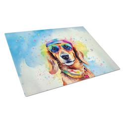 DAC2498LCB 15 x 12 in. Dachshund Hippie Dawg Glass Cutting Board - Large