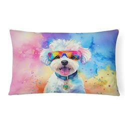16 x 12 in. Unisex Bichon Frise Hippie Dawg Fabric Decorative Pillow