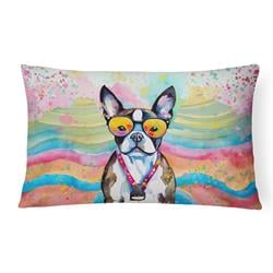 16 x 12 in. Unisex Boston Terrier Hippie Dawg Fabric Decorative Pillow