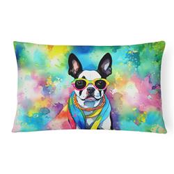 16 x 12 in. Unisex Boston Terrier Hippie Dawg Fabric Decorative Pillow