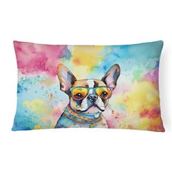 16 x 12 in. Unisex Boston Terrier Hippie Dawg Fabric Decorative Pillow