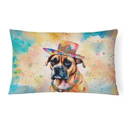 16 x 12 in. Unisex Boxer Hippie Dawg Fabric Decorative Pillow
