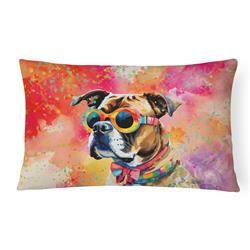 16 x 12 in. Unisex Boxer Hippie Dawg Fabric Decorative Pillow