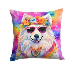 14 x 14 in. Unisex Samoyed Hippie Dawg Fabric Decorative Pillow