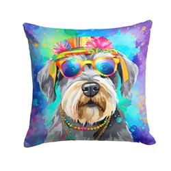 14 x 14 in. Unisex Schnauzer Hippie Dawg Fabric Decorative Pillow