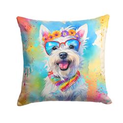 14 x 14 in. Unisex Westie Hippie Dawg Fabric Decorative Pillow