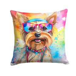14 x 14 in. Unisex Yorkshire Terrier Hippie Dawg Fabric Decorative Pillow