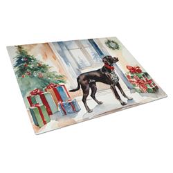 0.2 x 15 x 12 in. German Shorthaired Pointer Cozy Christmas Glass Cutting Board, Large