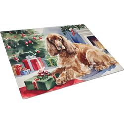 12 x 15 x 0.2 in. Cocker Spaniel Cozy Christmas Glass Cutting Board - Large