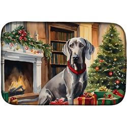 14 x 21 x 0.2 in. Polyester & Polyurethane Weimaraner Cozy Christmas Rectangular Dish Drying Mat
