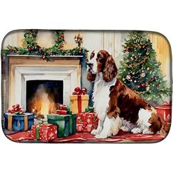 DAC2760DDM 14 x 21 x 0.2 in. Polyester & Polyurethane Welsh Springer Spaniel Cozy Christmas Rectangular Dish Drying Mat