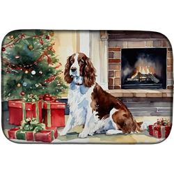 DAC2761DDM 14 x 21 x 0.2 in. Polyester & Polyurethane Welsh Springer Spaniel Cozy Christmas Rectangular Dish Drying Mat