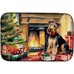 14 x 21 x 0.2 in. Polyester & Polyurethane Welsh Terrier Cozy Christmas Rectangular Dish Drying Mat