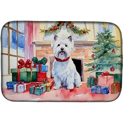 14 x 21 x 0.2 in. Polyester & Polyurethane Westie Cozy Christmas Rectangular Dish Drying Mat