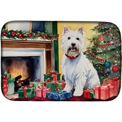 14 x 21 x 0.2 in. Polyester & Polyurethane Westie Cozy Christmas Rectangular Dish Drying Mat