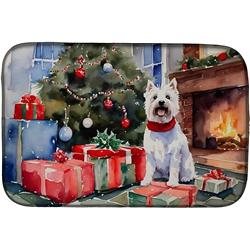 14 x 21 x 0.2 in. Polyester & Polyurethane Westie Cozy Christmas Rectangular Dish Drying Mat