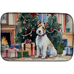 14 x 21 x 0.2 in. Polyester & Polyurethane Fox Terrier Cozy Christmas Rectangular Dish Drying Mat